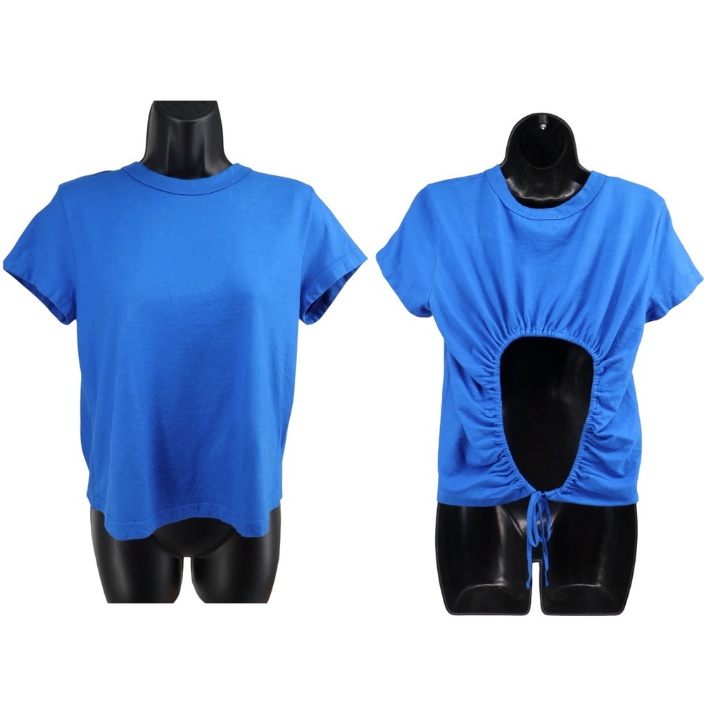 AG Adriano Goldschmied Cobalt Blue Open Back Cutout Tee Cotton Sz S NWOT Sample